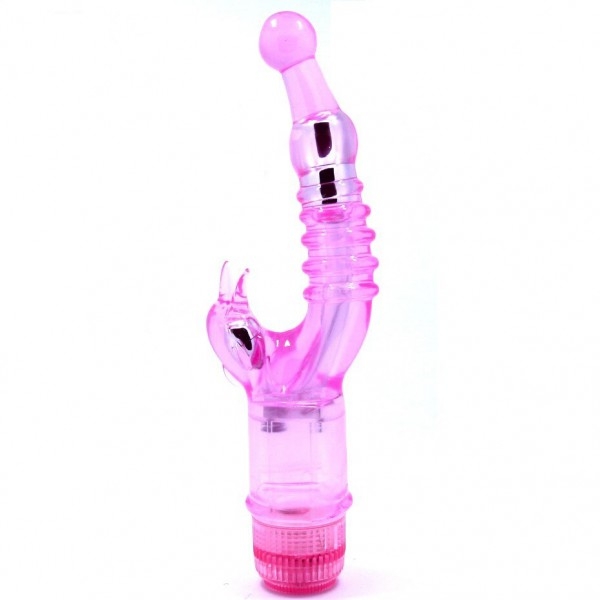 Вибратор с клиторальным стимулятором "Crystal Naughty Dolphin" розовый 